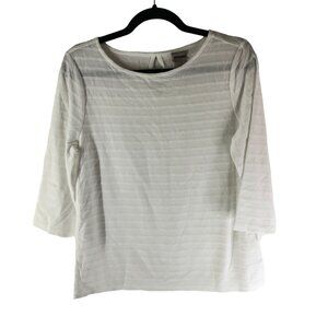 Chicos White Blouse With 3/4 Sleeves & Textured Stripes Size 1 US M